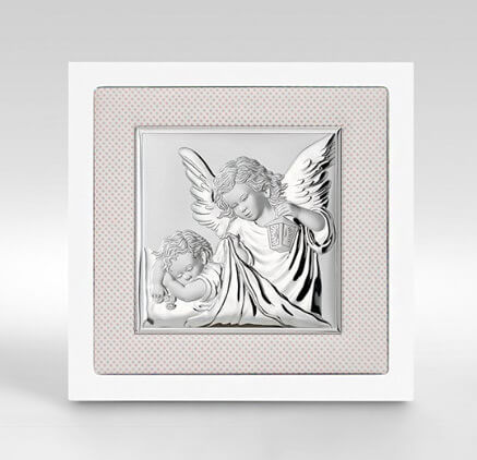 Silber Bild Engel über Kind Taufgeschenk für Patenkind; Hersteller: Valenti & Co