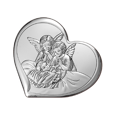 Engelchen über Kind Silberbild zur Taufe; Hersteller: Beltrami