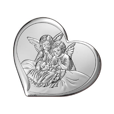 Engelchen über Kind Silberbild zur Taufe Beltrami