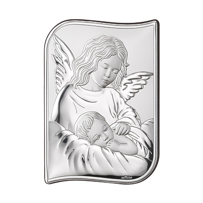 Engelchen über Kind Silberbild zur Taufe; Hersteller: Valenti & Co