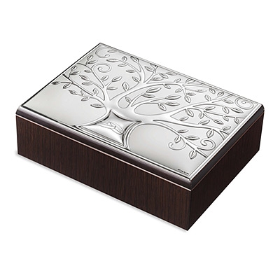 Schatulle mit Eheringen mit Silberornament; Hersteller: Valenti & Co