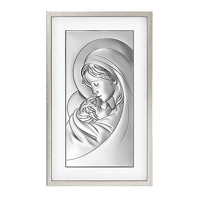 Gottesmutter Maria mit Kind Silbernes Bild in Rahmen; Hersteller: Beltrami