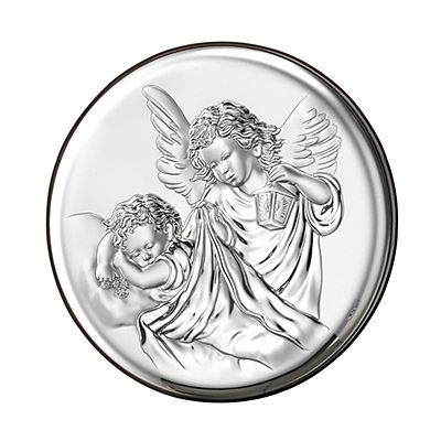 Engel über Kind Versilbertes Bild zur Taufe; Hersteller: Valenti & Co