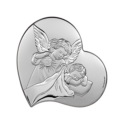 Engelchen über Kind Silber Bild für Patenkind Beltrami