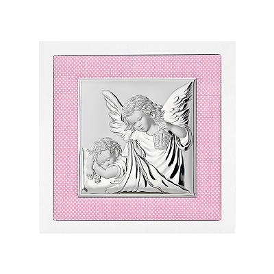 Silberbild Engel über Kind Taufgeschenk für Patenkind Valenti & Co