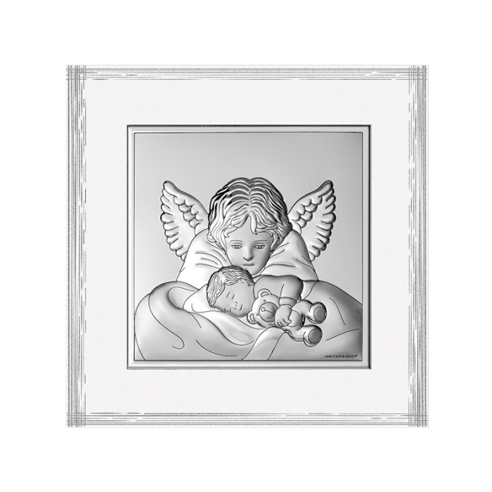 Silberbild Engel über Kind Taufgeschenk für Kinder Beltrami