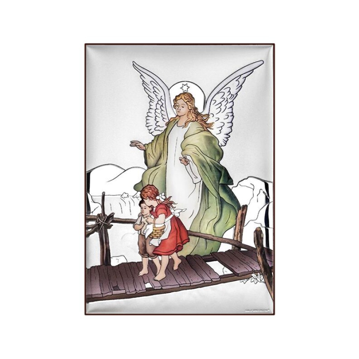 Schutzengel über die Kinder Silberbild für Taufe Beltrami